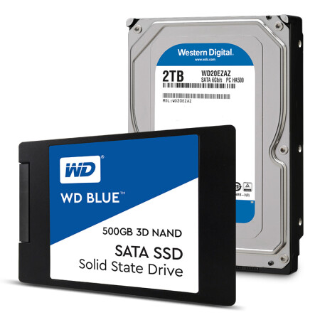 WD 500GB SATA3.0 Blue 3D进阶高速版SSD + WD 2TB稳定机械硬盘