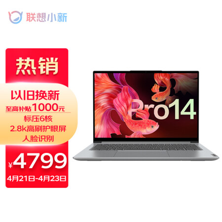 >联想笔记本电脑 小新Pro14 14英寸轻薄本(标压6核R5-5600H 16G 512G 2.8K 90Hz)银 全面屏高性能商务办公本
