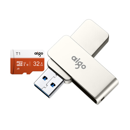 爱国者（aigo）32GB USB3.0 高速金属旋转U盘+32GB高速TF卡