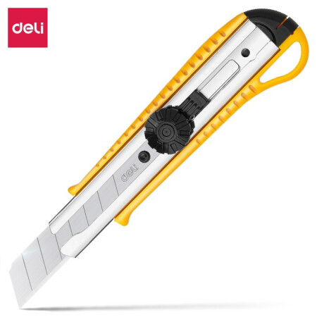 得力(deli)金屬美工刀 旋鈕鎖定功能尾部可折 辦公用品 黃色 6個(gè)裝 2044