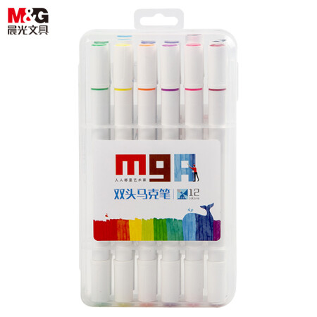 晨光(M&G)文具12色双头细杆马克笔 纤维笔头水彩笔 绘画手绘涂鸦工具宽头约7mm  MGARTS系列ZPMV0701