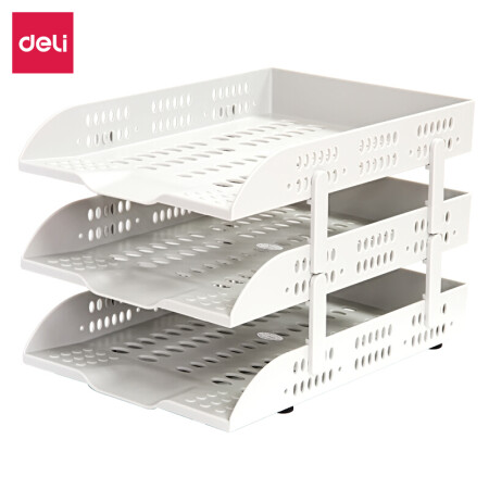 得力（deli）9215 三層小孔距耐用文件座 自由拆卸組裝三層文件盤/文件框 牢固耐用 資料整理收納 灰色