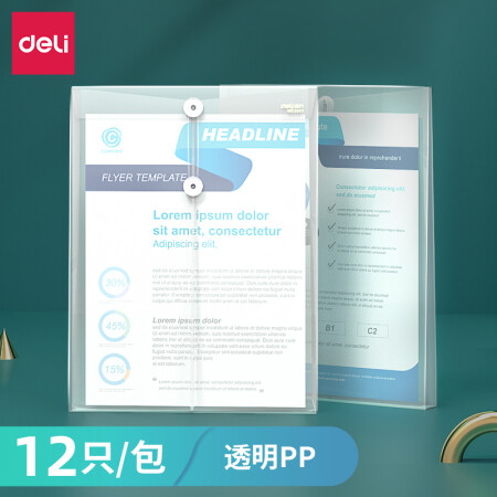 得力(deli)12只A4加厚防水透明文件袋资料袋绕绳档案袋 绑带式票据试卷收纳袋 学科分类5511 (12只装)