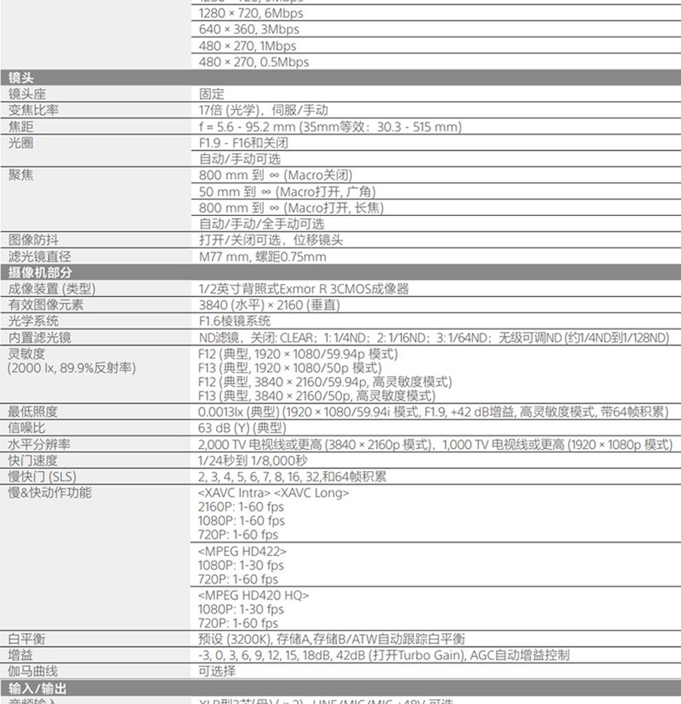 索尼(sony)pxw-z280v手持式4k摄录一体机 17x光学变焦 新闻采访/纪录