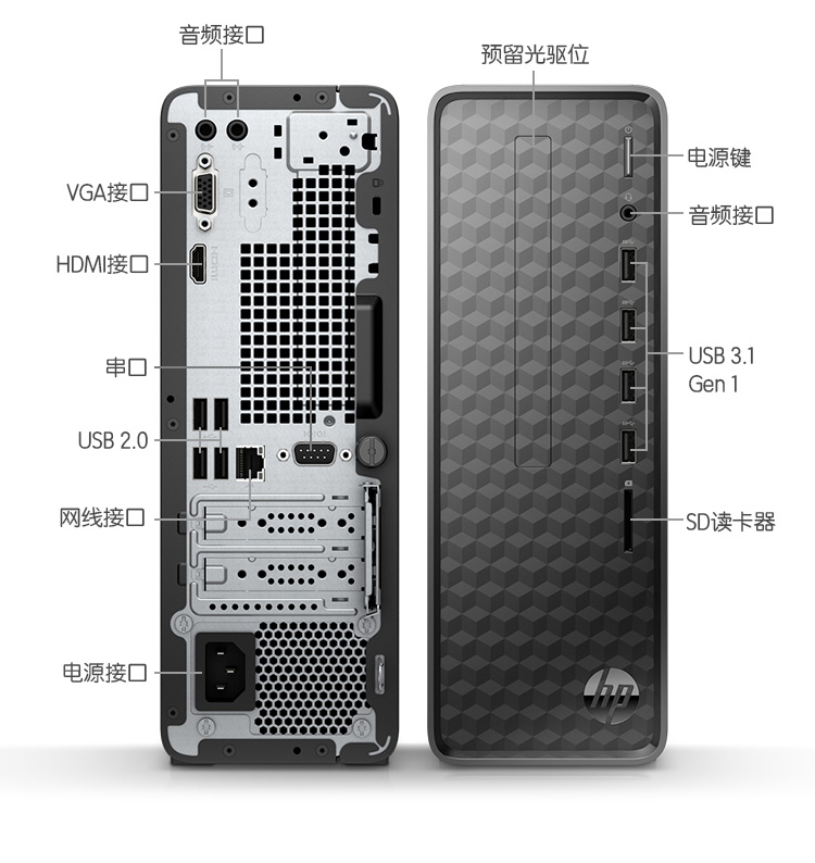 惠普hp小欧s01电脑主机 商务办公台式机 i5-10400 16g 512g wifi win