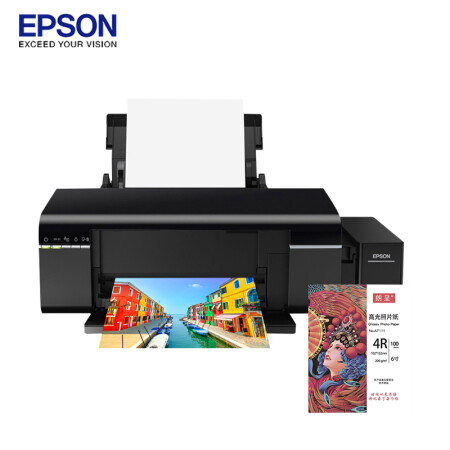 爱普生（EPSON）L805 家用彩色墨仓式照片打印机&朗呈4R/6寸 230g 100张/包 相纸/高光照片纸套装